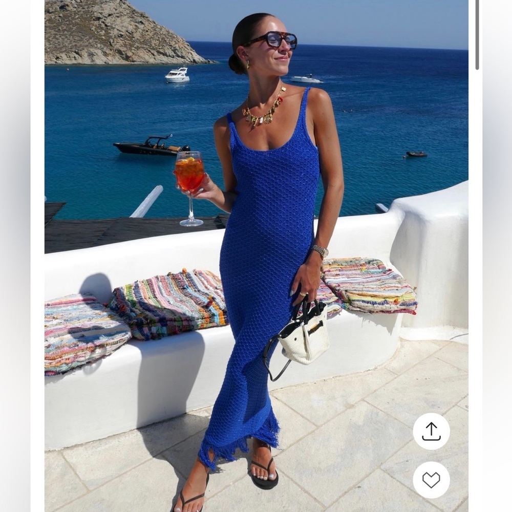 Mango blue knitted dress with fringe